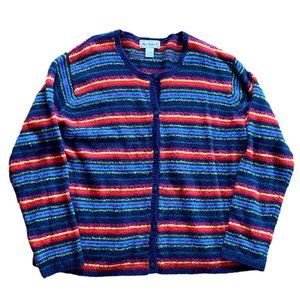 90s vintage rainbow stripe button front cardigan sweater XL